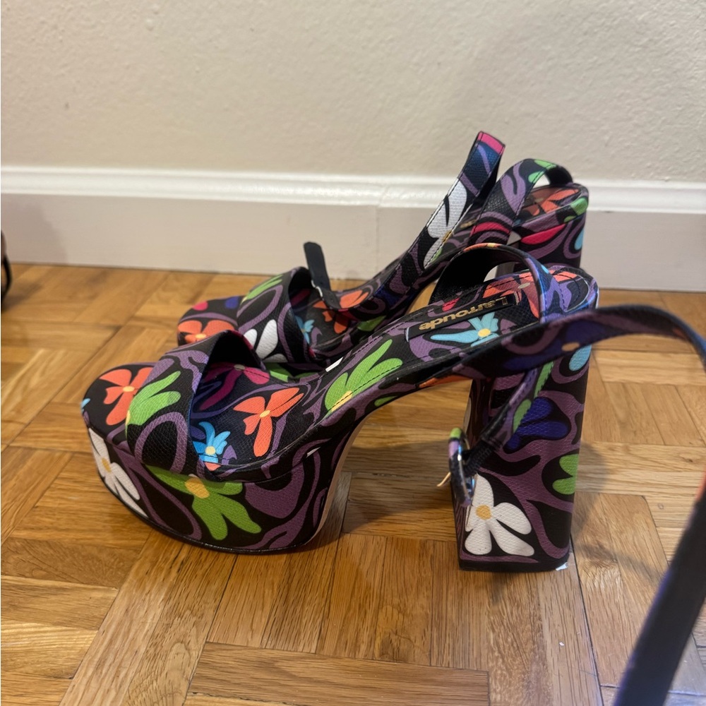 Larroude Multicolor Floral Platform Heels